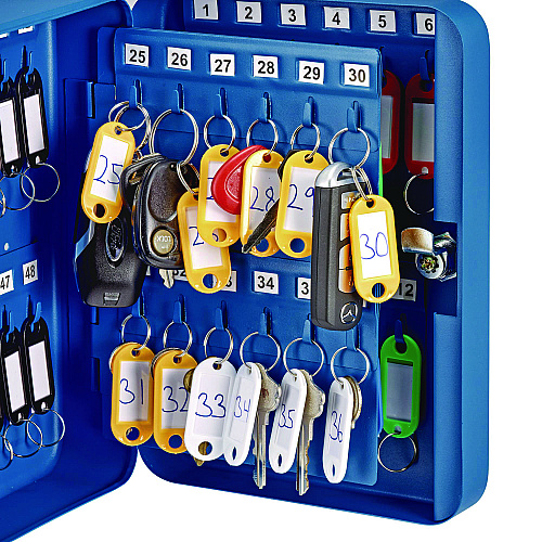 AdirOffice Steel Secure Key Cabinet with Key Lock, 48-Key, 7.1 x 3.1 x 10, Stainless Steel 304, Blue (I68148BLU)
