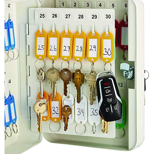 AdirOffice Steel Secure Key Cabinet with Key Lock, 48-Key, 7.1 x 3.1 x 10, Stainless Steel 304, White (I68148WHI)