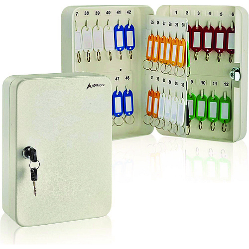 AdirOffice Steel Secure Key Cabinet with Key Lock, 48-Key, 7.1 x 3.1 x 10, Stainless Steel 304, White (I68148WHI)