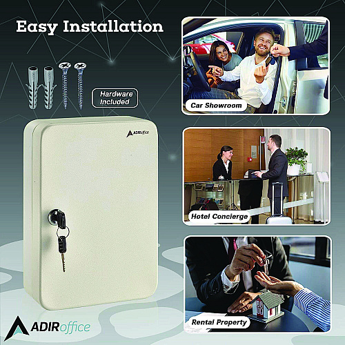 AdirOffice Steel Secure Key Cabinet with Key Lock, 48-Key, 7.1 x 3.1 x 10, Stainless Steel 304, White (I68148WHI)