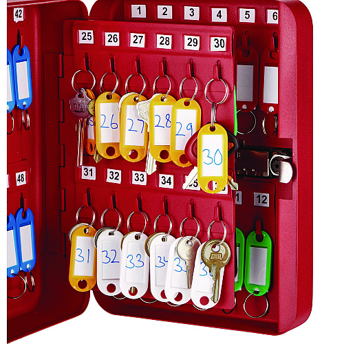 AdirOffice Steel Heavy-Duty Key Cabinet with Combination Lock, 48-Key, 7.1 x 3 x 10, Stainless Steel 304, Red (I68248RED)