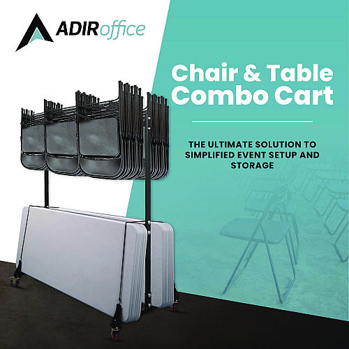 AdirOffice Folding Chair and Table Combo Cart, Metal, 600 lb Capacity, 33.7 x 65 x 67, Black (I69001)