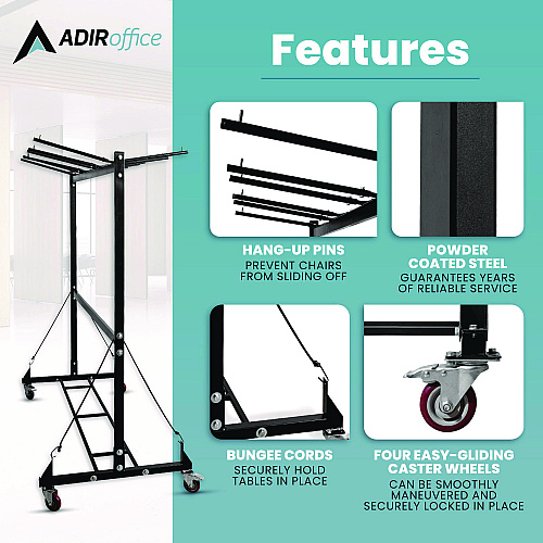 AdirOffice Folding Chair and Table Combo Cart, Metal, 600 lb Capacity, 33.7 x 65 x 67, Black (I69001)