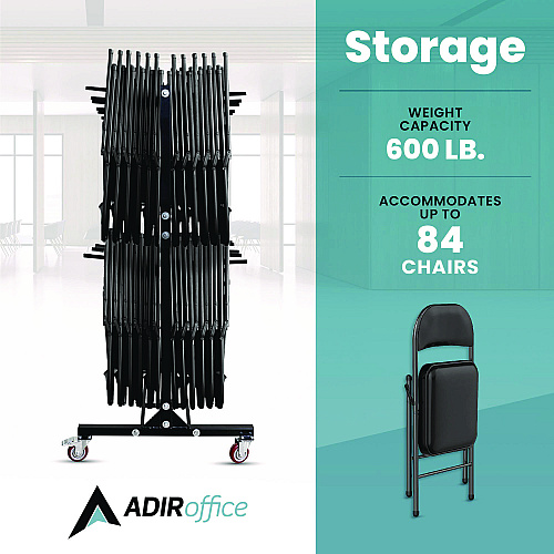 AdirOffice Steel Folding Chair Two-Tier Utility Cart, Metal, 1,000 lb Capacity, 33 x 65 x 68.5, Black (I69003)