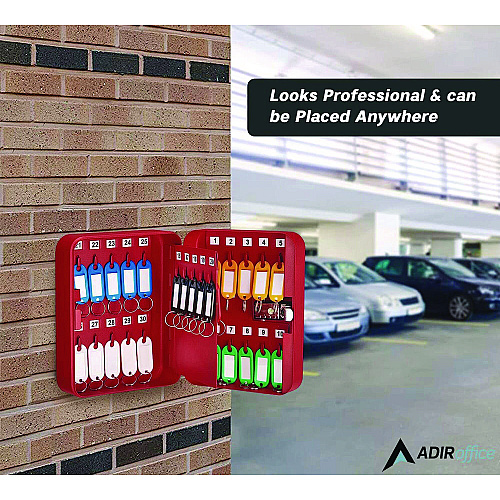 AdirOffice Steel Heavy-Duty Key Cabinet with Combination Lock, 30-Key, 6.4 x 3 x 8, Stainless Steel 304, Red (I68230RED)