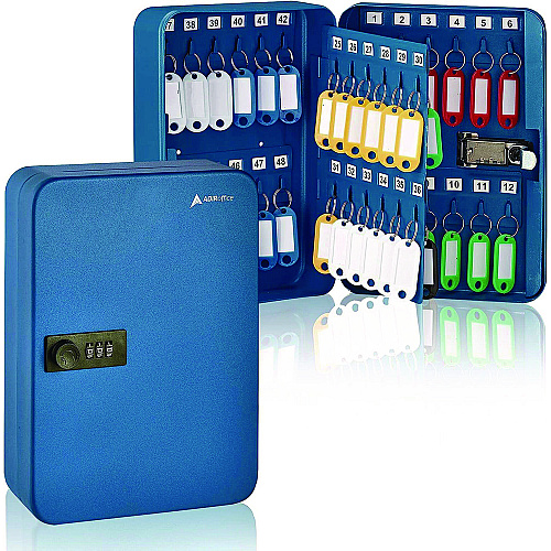 AdirOffice Steel Heavy-Duty Key Cabinet with Combination Lock, 48-Key, 7.1 x 3 x 10, Stainless Steel 304, Blue (I68248BLU)