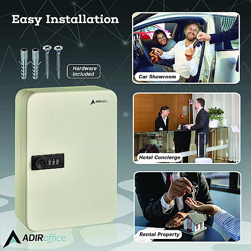 AdirOffice Steel Heavy-Duty Key Cabinet with Combination Lock, 48-Key, 7.1 x 3 x 10, Stainless Steel 304, White (I68248WHI)