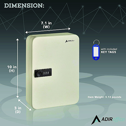 AdirOffice Steel Heavy-Duty Key Cabinet with Combination Lock, 48-Key, 7.1 x 3 x 10, Stainless Steel 304, White (I68248WHI)
