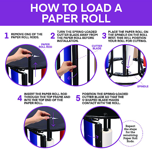 AdirKids Steel Large Paper Roll Holder Paper Dispenser Stand and Cutter w/Wheels, For Up to 3" dia x 36" Wide Rolls, Metal, Black (IKI30001)
