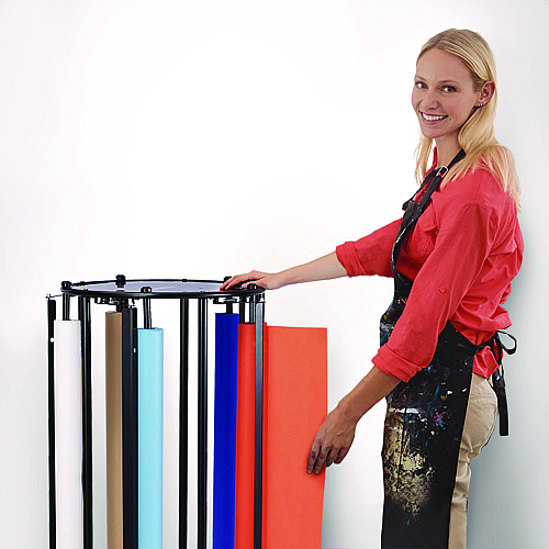 AdirKids Steel Large Paper Roll Holder Paper Dispenser Stand and Cutter w/Wheels, For Up to 3" dia x 36" Wide Rolls, Metal, Black (IKI30001)