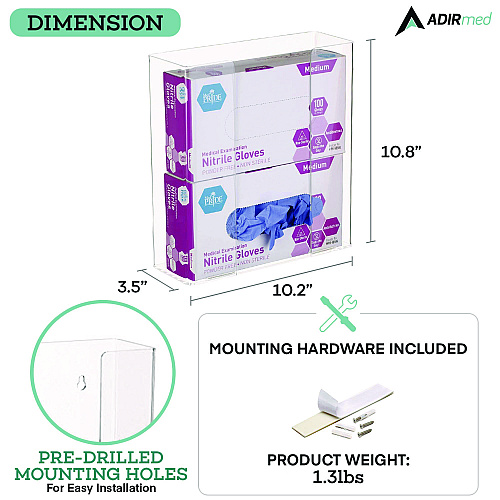 AdirMed Acrylic Glove Dispenser, Double Box Capacity, 10.2 x 3.5 x 10.8, Clear (I90202)