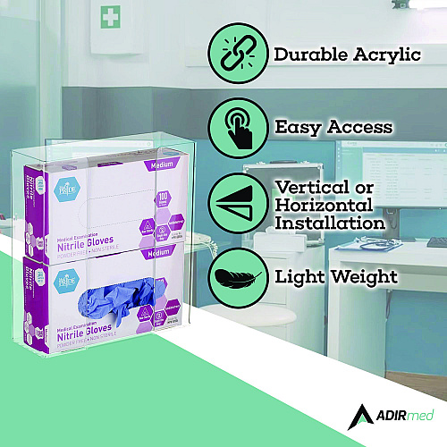 AdirMed Acrylic Glove Dispenser, Double Box Capacity, 10.2 x 3.5 x 10.8, Clear (I90202)