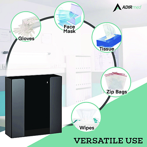 AdirMed Acrylic Glove Dispenser, Double Box Capacity, 10.2 x 3.5 x 10.8, Black (I90202BLK)