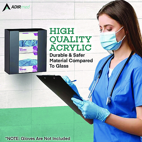 AdirMed Acrylic Glove Dispenser, Double Box Capacity, 10.2 x 3.5 x 10.8, Black (I90202BLK)