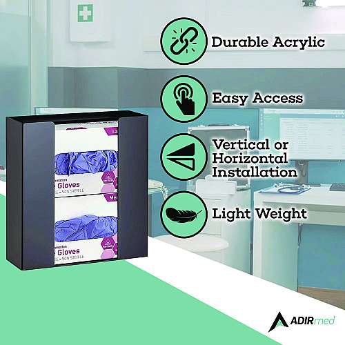 AdirMed Acrylic Glove Dispenser, Double Box Capacity, 10.2 x 3.5 x 10.8, Black (I90202BLK)