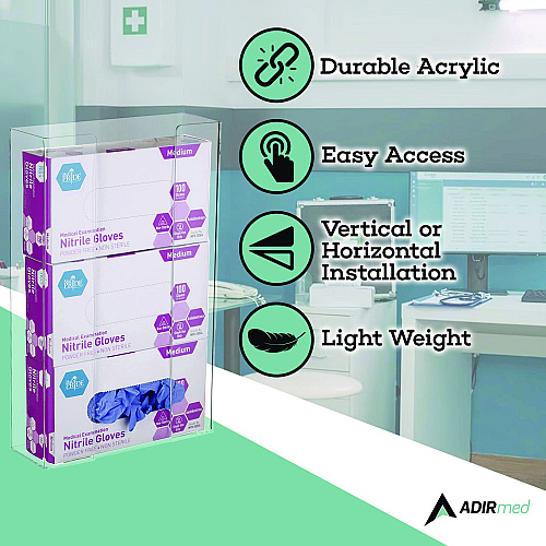 AdirMed Acrylic Glove Dispenser, Triple Box Capacity, 10.2 x 3.5 x 16.1, Clear (I90203)