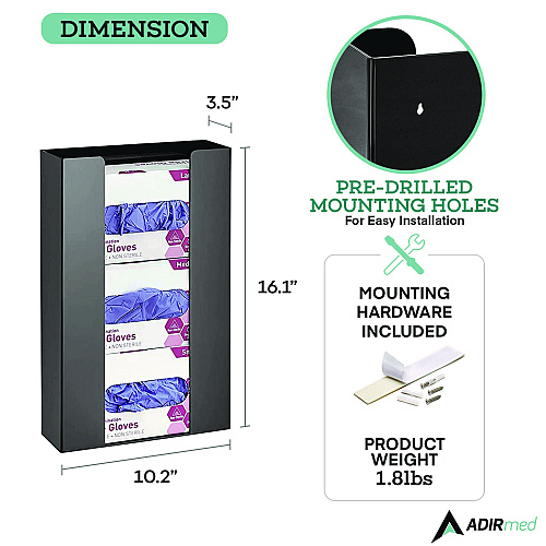 AdirMed Acrylic Glove Dispenser, Triple Box Capacity, 10.2 x 3.5 x 16.1, Black (I90203BLK)