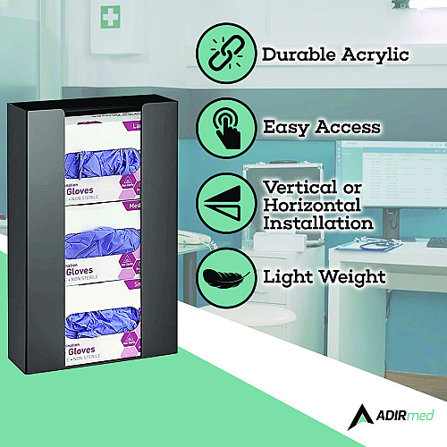 AdirMed Acrylic Glove Dispenser, Triple Box Capacity, 10.2 x 3.5 x 16.1, Black (I90203BLK)
