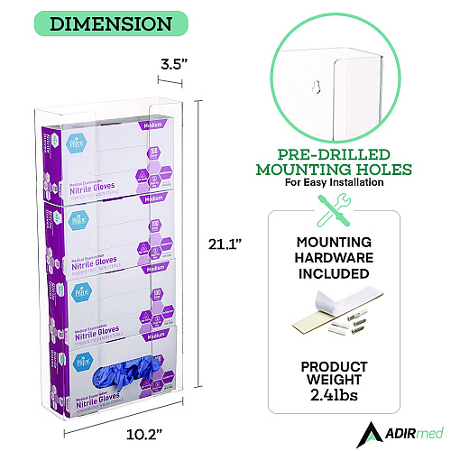 AdirMed Acrylic Glove Dispenser, Quad Box Capacity, 10.2 x 3.5 x 21.1, Clear (I90204)