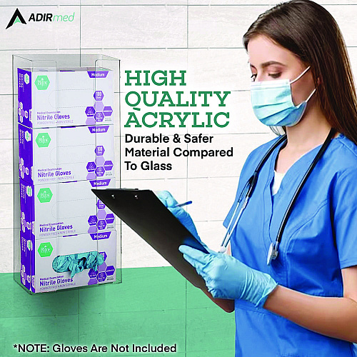 AdirMed Acrylic Glove Dispenser, Quad Box Capacity, 10.2 x 3.5 x 21.1, Clear (I90204)
