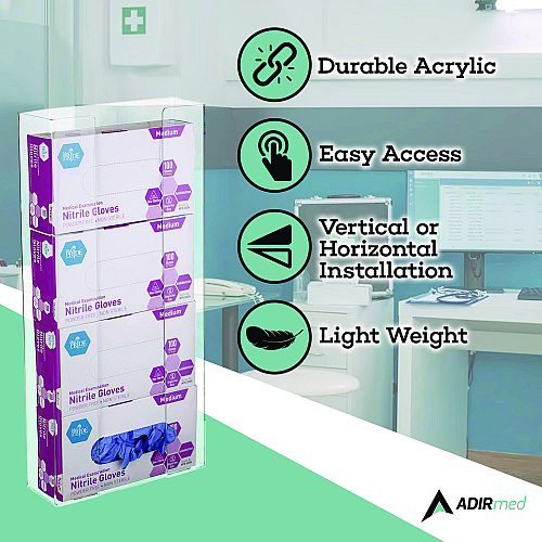 AdirMed Acrylic Glove Dispenser, Quad Box Capacity, 10.2 x 3.5 x 21.1, Clear (I90204)