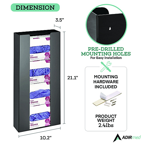 AdirMed Acrylic Glove Dispenser, Quad Box Capacity, 10.2 x 3.5 x 21.1, Black (I90204BLK)