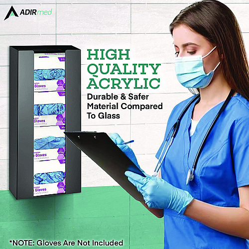 AdirMed Acrylic Glove Dispenser, Quad Box Capacity, 10.2 x 3.5 x 21.1, Black (I90204BLK)