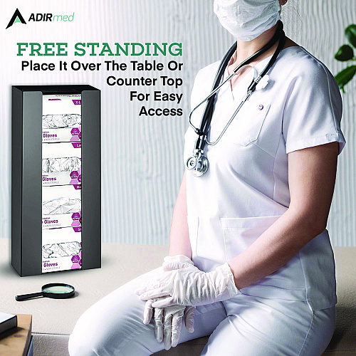 AdirMed Acrylic Glove Dispenser, Quad Box Capacity, 10.2 x 3.5 x 21.1, Black (I90204BLK)