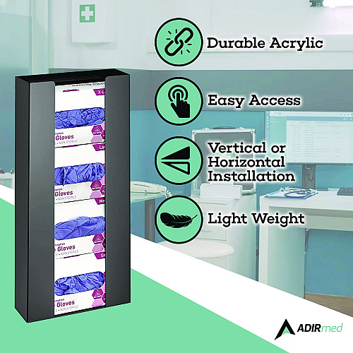 AdirMed Acrylic Glove Dispenser, Quad Box Capacity, 10.2 x 3.5 x 21.1, Black (I90204BLK)