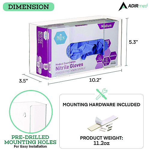 AdirMed Acrylic Glove Dispenser, Single Box Capacity, 10.2 x 3.5 x 5.3, Clear (I90201)