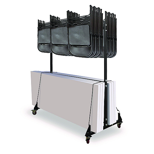 AdirOffice Folding Chair and Table Combo Cart, Metal, 600 lb Capacity, 33.7 x 65 x 67, Black (I69001)