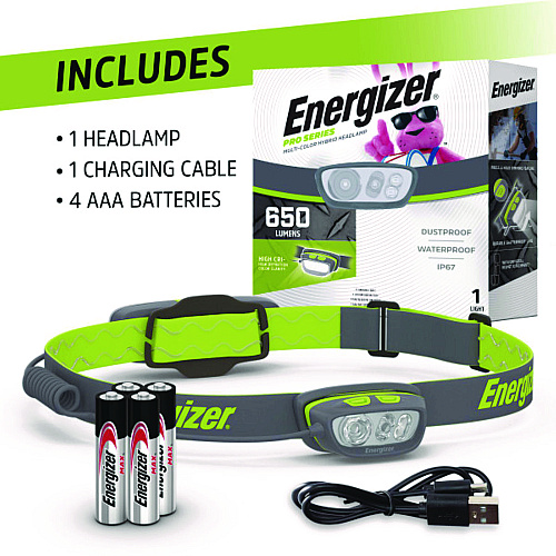 Energizer Pro Series Multi-Color Hybrid Headlamp, Rechargeable Lithium Ion/4 AAA Batteries (Included), Gray/Green (ENY38A42P)