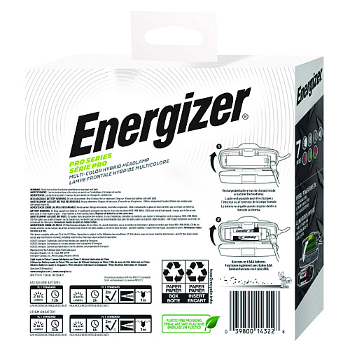 Energizer Pro Series Multi-Color Hybrid Headlamp, Rechargeable Lithium Ion/4 AAA Batteries (Included), Gray/Green (ENY38A42P)