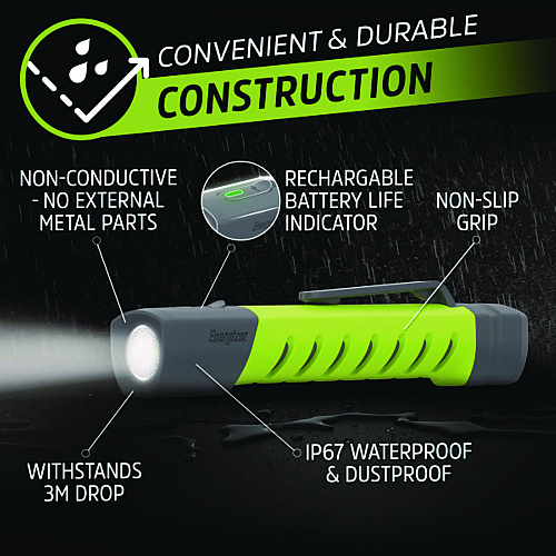 Energizer Pro Series Inspection Light, Rechargeable Lithium Ion/2 AAA Batteries (Included), Gray/Green (ENYPHH22)