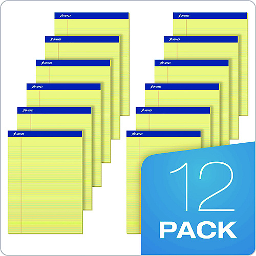 Ampad Perforated Writing Pads, Narrow Rule, 50 Canary-Yellow 8.5 x 11.75 Sheets, Dozen (20222)