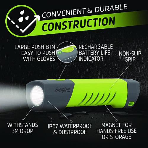 Energizer Pro Series Handheld High CRI Flashlight, Rechargeable Lithium Ion/6 AAA Batteries Included, Gray/Green (ENYPHH62)