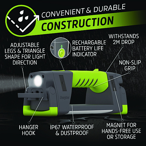 Energizer Pro Series Work Light, Rechargeable Lithium Ion/3 AA Batteries (Included), Gray/Green (ENYPWL31)