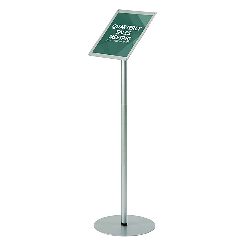 Deflecto Floor Sign Display with Rear Literature Pocket, 8.5 x 11 Insert, 45" Tall, Silver (692045)