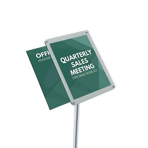 Deflecto Floor Sign Display with Rear Literature Pocket, 8.5 x 11 Insert, 45" Tall, Silver (692045)
