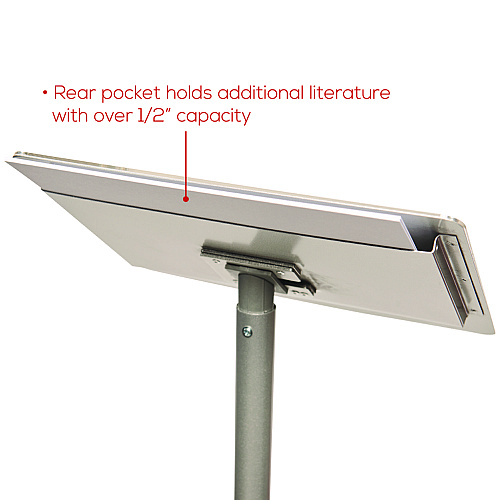 Deflecto Floor Sign Display with Rear Literature Pocket, 8.5 x 11 Insert, 45" Tall, Silver (692045)