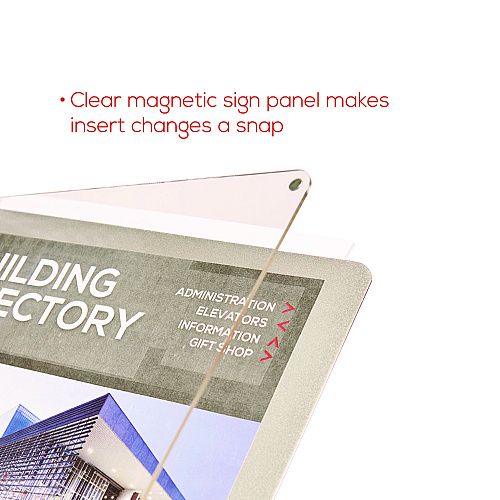 Deflecto Floor Sign Display with Rear Literature Pocket, 8.5 x 11 Insert, 45" Tall, Silver (692045)