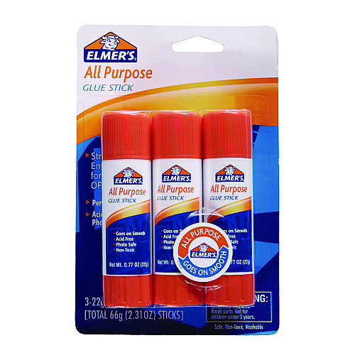 Elmer's All Purpose Glue Stick, 0.77 oz, Dries Clear, 3/Pack (E5022)