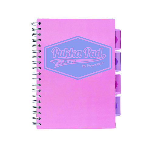 PUKKA PAD B5 Size Project Book, 4 -Subject, Medium/College Rule, Assorted Cover Colors, (100) 9.8 x 6.9 Sheets, 3/Pack (3032PST)