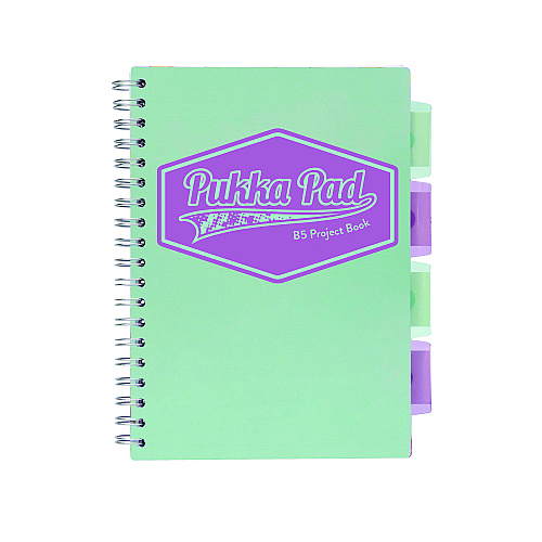 PUKKA PAD B5 Size Project Book, 4 -Subject, Medium/College Rule, Assorted Cover Colors, (100) 9.8 x 6.9 Sheets, 3/Pack (3032PST)