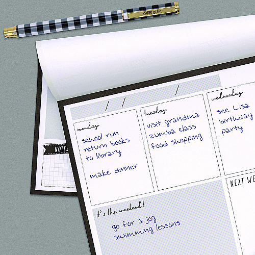 PUKKA PAD Weekly Planner Pad, 8.27 x 11.61, White/Black Sheets, 50-Weeks: Undated (9120CD)