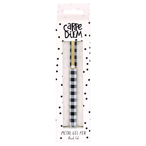 PUKKA PAD Carpe Diem All Metal Gel Pens Gel Pen, Stick, Medium 0.7 mm, Black Ink, Black/White Check Barrel, 6/Pack (9186CD)