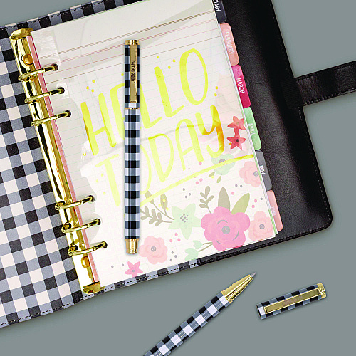 PUKKA PAD Carpe Diem All Metal Gel Pens Gel Pen, Stick, Medium 0.7 mm, Black Ink, Black/White Check Barrel, 6/Pack (9186CD)