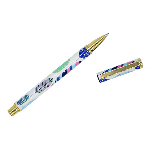 PUKKA PAD Carpe Diem All Metal Gel Pens Gel Pen, Stick, Medium 0.7 mm, Black Ink, White/Blue/Green Feather Barrel, 6/Pack (9213CD)