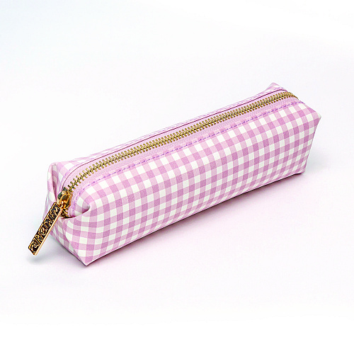 PUKKA PAD Pencil Case, 7.9" x 2" x 2", Pink/White Check (9201CD)