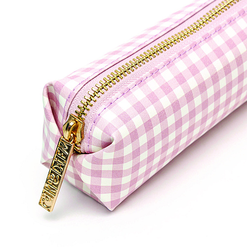 PUKKA PAD Pencil Case, 7.9" x 2" x 2", Pink/White Check (9201CD)